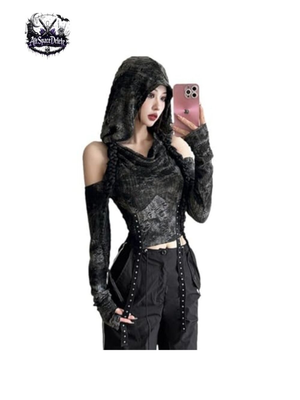 Gothic Off Shoulder Hooded Top Y2K Oversleeve Slim Fit Women's Sweater Vest